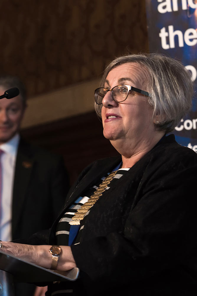 Sharon Addressing Invited Guests At A Civic Reception, Manchester Town Hall, December 2016.